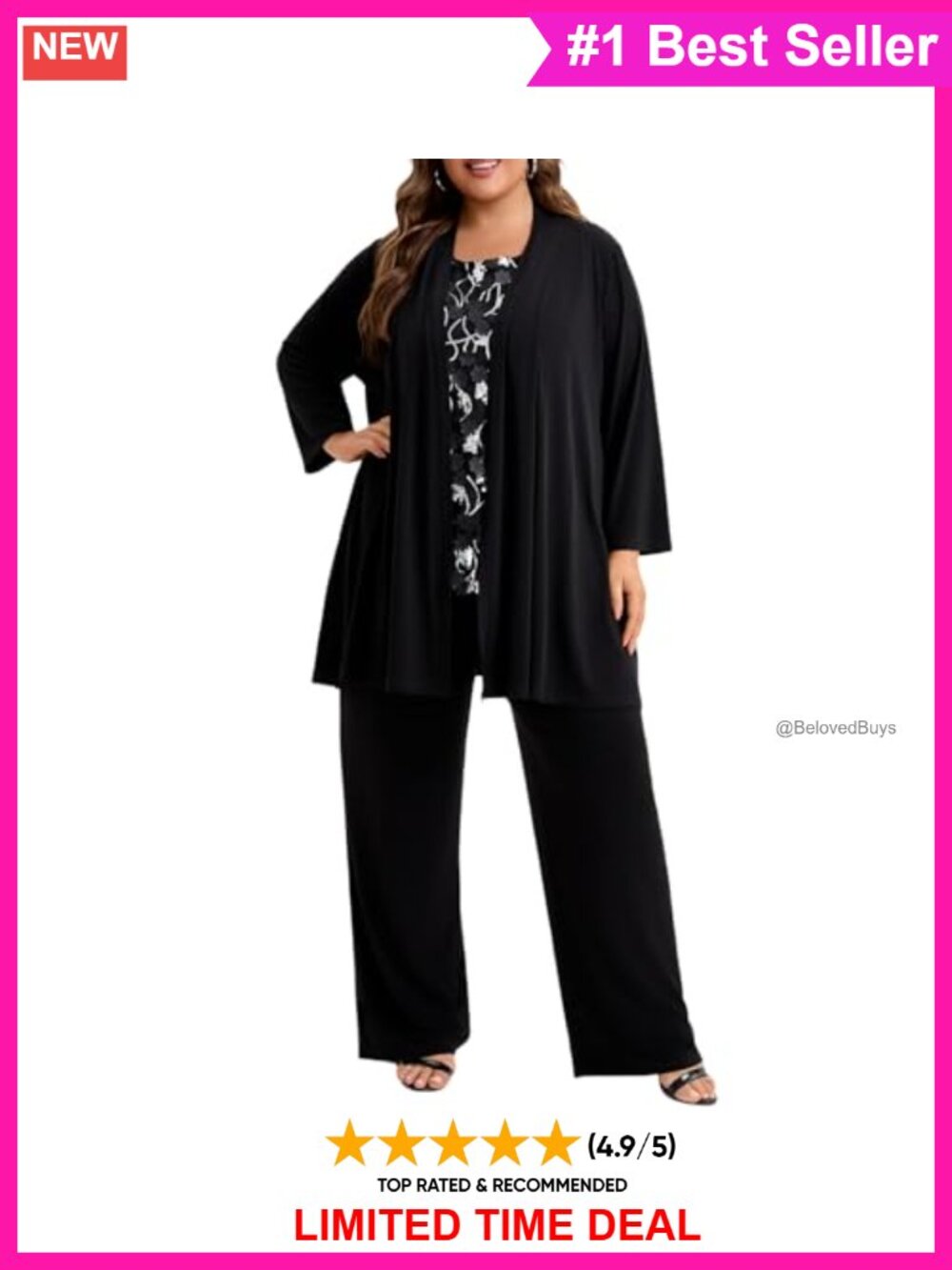 Plus Size 3 Piece Sequin Embroidered Vest Pantsuit Set Mother of the Bride